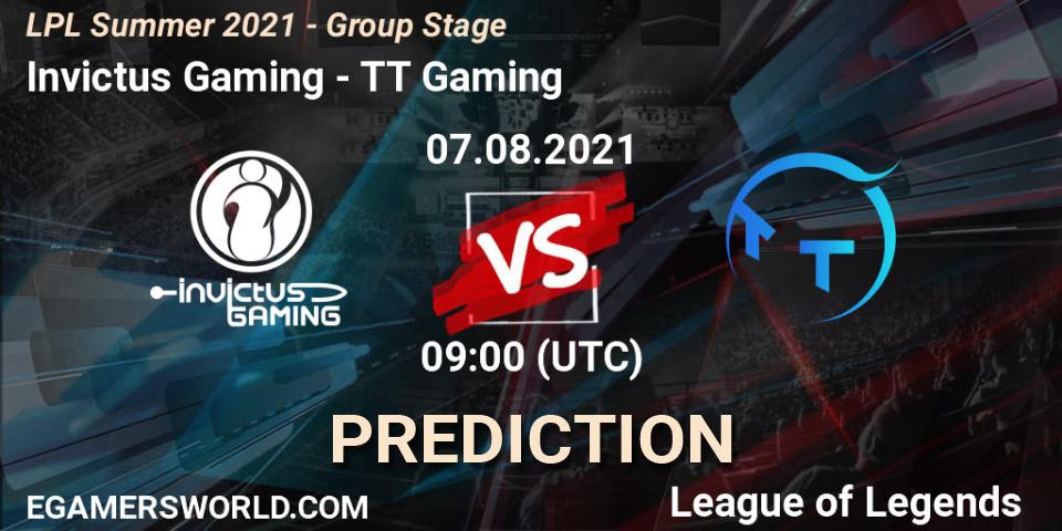 Invictus Gaming vs TT Gaming: Betting TIp, Match Prediction. 07.08.2021 at 09:00. LoL, LPL Summer 2021 - Group Stage