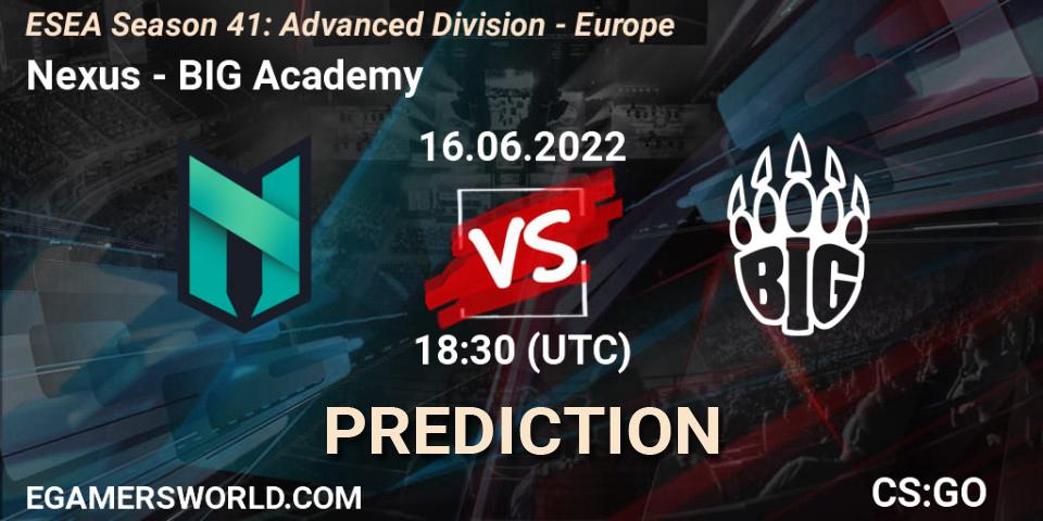 Nexus vs BIG Academy: Betting TIp, Match Prediction. 17.06.2022 at 12:00. Counter-Strike (CS2), ESEA Season 41: Advanced Division - Europe