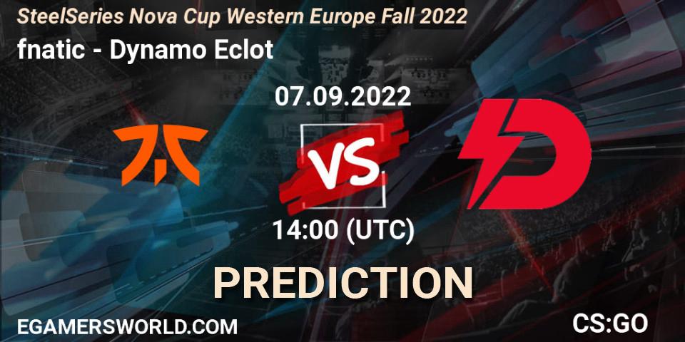 fnatic vs Dynamo Eclot: Betting TIp, Match Prediction. 07.09.2022 at 14:00. Counter-Strike (CS2), SteelSeries Nova Cup Western Europe Fall 2022