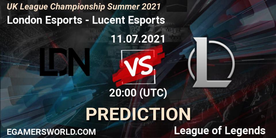 London Esports vs Lucent Esports: Betting TIp, Match Prediction. 11.07.2021 at 20:10. LoL, UK League Championship Summer 2021