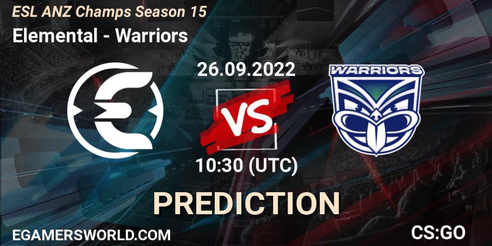 Elemental vs Warriors: Betting TIp, Match Prediction. 26.09.22. CS2 (CS:GO), ESL ANZ Champs Season 15