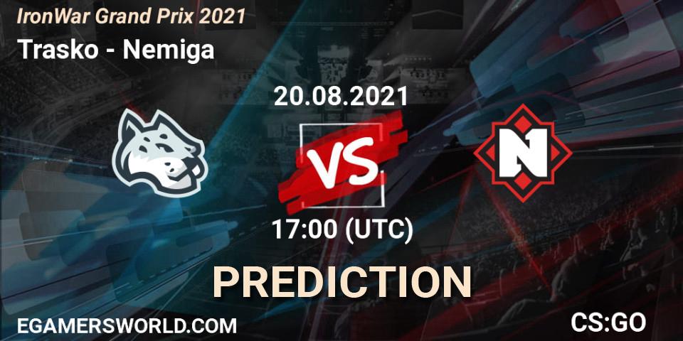 Trasko vs Nemiga: Betting TIp, Match Prediction. 20.08.2021 at 17:10. Counter-Strike (CS2), IronWar Grand Prix 2021