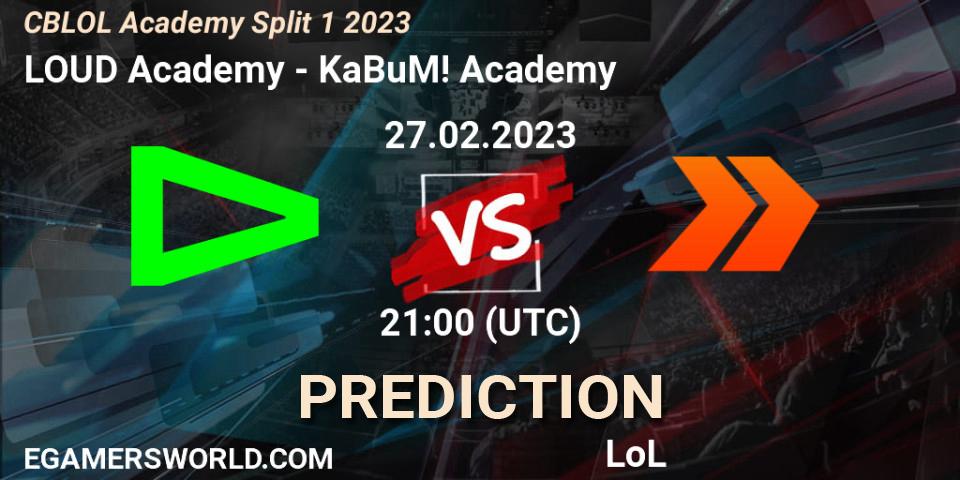 LOUD Academy vs KaBuM! Academy: Betting TIp, Match Prediction. 27.02.2023 at 21:00. LoL, CBLOL Academy Split 1 2023