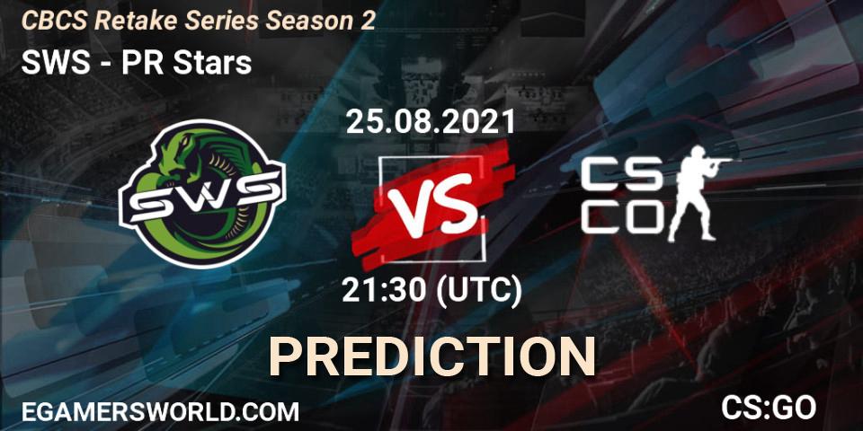 SWS vs PR Stars: Betting TIp, Match Prediction. 25.08.2021 at 21:30. Counter-Strike (CS2), CBCS Retake Series Season 2