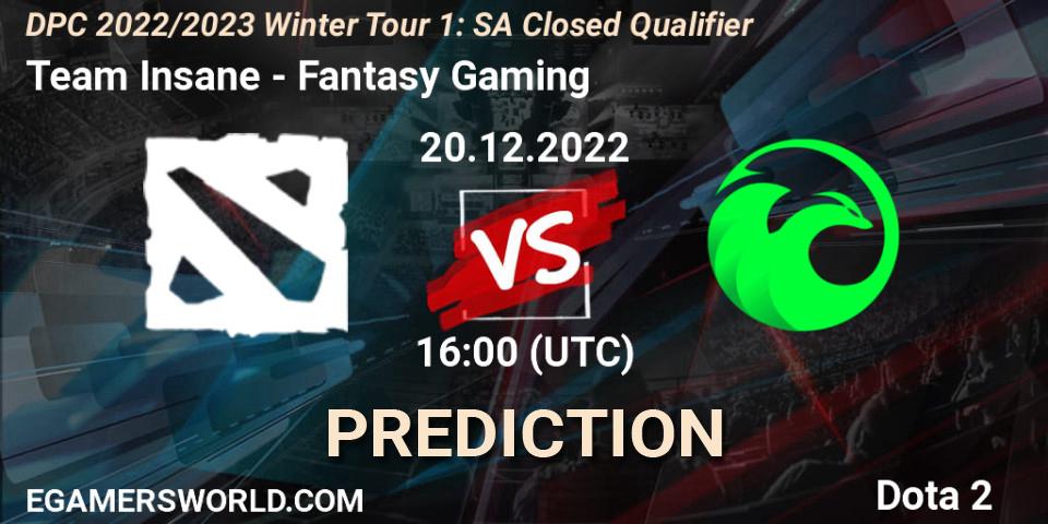 Team Insane vs South America Rejects: Betting TIp, Match Prediction. 20.12.2022 at 16:01. Dota 2, DPC 2022/2023 Winter Tour 1: SA Closed Qualifier