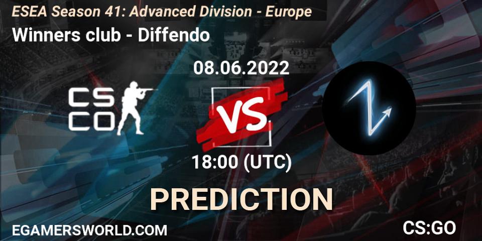 Winners club vs Diffendo: Betting TIp, Match Prediction. 10.06.2022 at 17:00. Counter-Strike (CS2), ESEA Season 41: Advanced Division - Europe