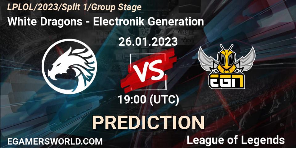 White Dragons vs Electronik Generation: Betting TIp, Match Prediction. 26.01.2023 at 19:00. LoL, LPLOL Split 1 2023 - Group Stage
