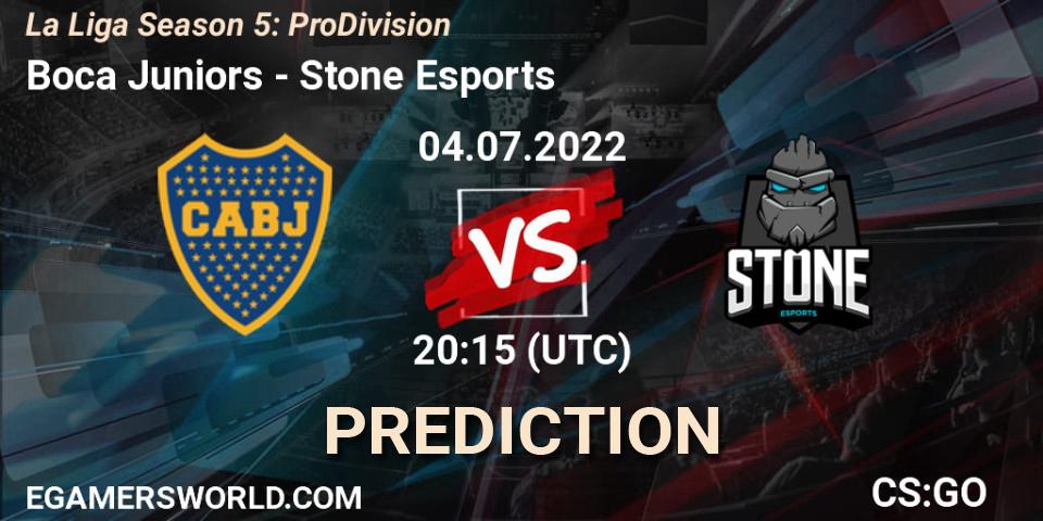 Boca Juniors vs Stone Esports: Betting TIp, Match Prediction. 04.07.2022 at 20:15. Counter-Strike (CS2), La Liga Season 5: Pro Division