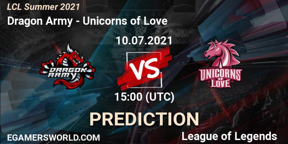 Dragon Army vs Unicorns of Love: Betting TIp, Match Prediction. 10.07.21. LoL, LCL Summer 2021