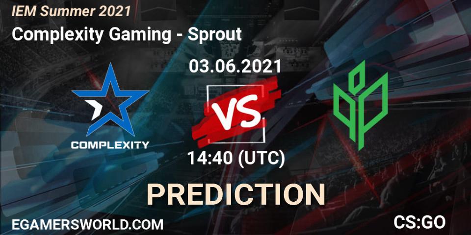 Complexity Gaming vs Sprout: Betting TIp, Match Prediction. 03.06.2021 at 14:45. Counter-Strike (CS2), IEM Summer 2021