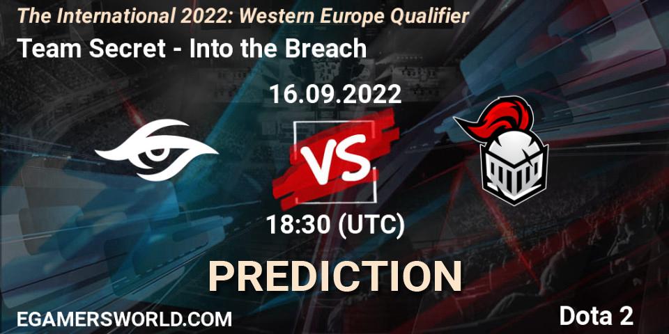 Team Secret vs Into the Breach: Betting TIp, Match Prediction. 17.09.2022 at 10:00. Dota 2, The International 2022: Western Europe Qualifier