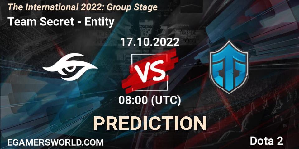 Team Secret vs Entity: Betting TIp, Match Prediction. 17.10.2022 at 11:26. Dota 2, The International 2022: Group Stage
