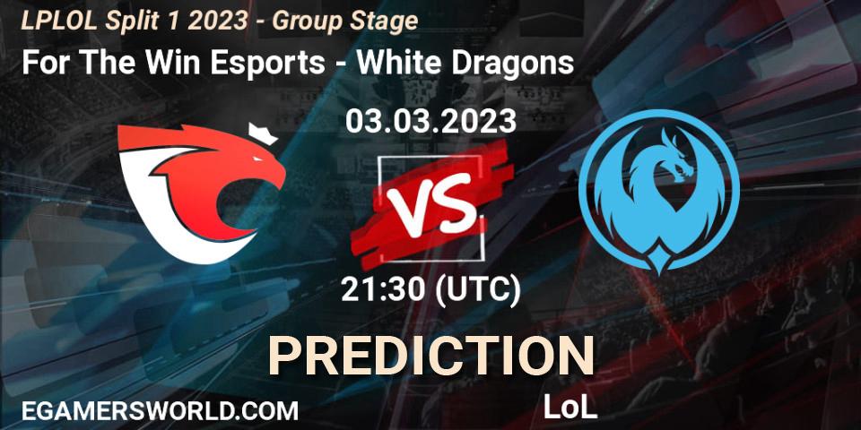 For The Win Esports vs White Dragons: Betting TIp, Match Prediction. 03.03.2023 at 22:30. LoL, LPLOL Split 1 2023 - Group Stage