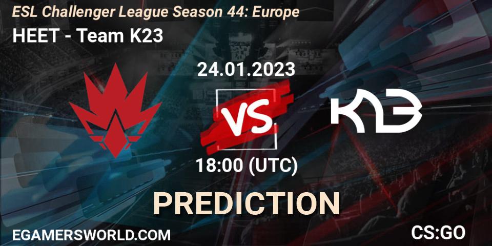 HEET vs Team K23: Betting TIp, Match Prediction. 24.01.2023 at 18:00. Counter-Strike (CS2), ESL Challenger League Season 44: Europe