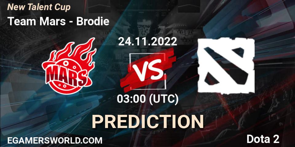 Team Mars vs Brodie: Betting TIp, Match Prediction. 24.11.2022 at 03:00. Dota 2, New Talent Cup