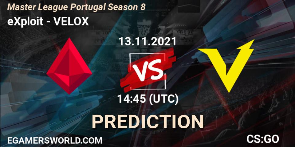 eXploit vs VELOX: Betting TIp, Match Prediction. 13.11.21. CS2 (CS:GO), Master League Portugal Season 8