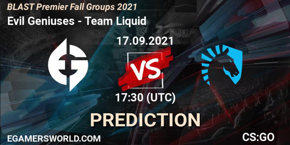 Evil Geniuses vs Team Liquid: Betting TIp, Match Prediction. 17.09.2021 at 17:30. Counter-Strike (CS2), BLAST Premier Fall Groups 2021