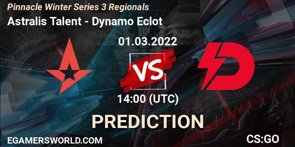 Astralis Talent vs Dynamo Eclot: Betting TIp, Match Prediction. 01.03.2022 at 14:00. Counter-Strike (CS2), Pinnacle Winter Series 3 Regionals