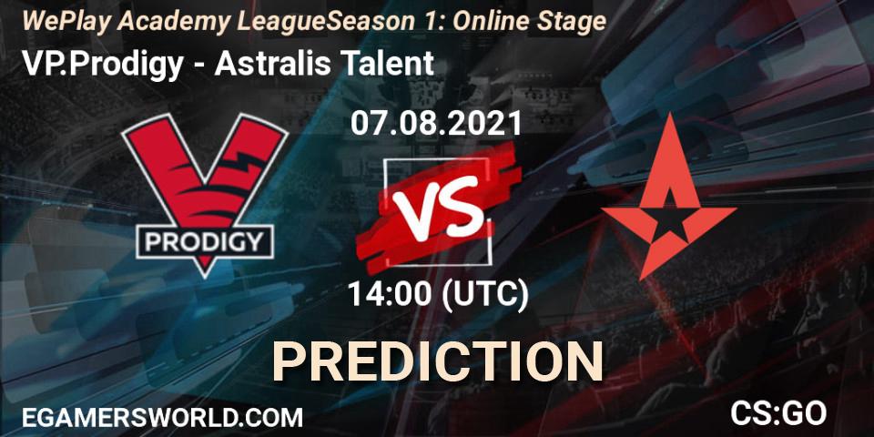 VP.Prodigy vs Astralis Talent: Betting TIp, Match Prediction. 07.08.2021 at 14:00. Counter-Strike (CS2), WePlay Academy League Season 1: Online Stage