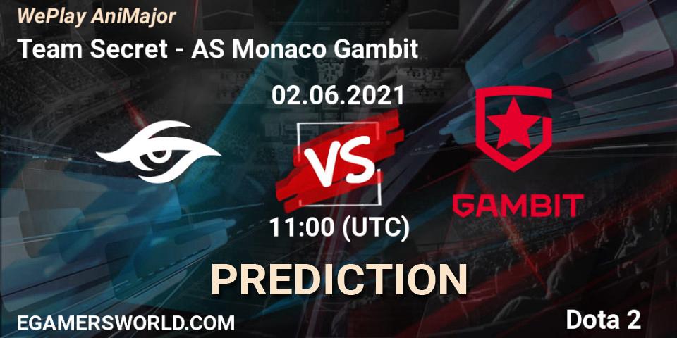 Team Secret vs AS Monaco Gambit: Betting TIp, Match Prediction. 02.06.21. Dota 2, WePlay AniMajor 2021
