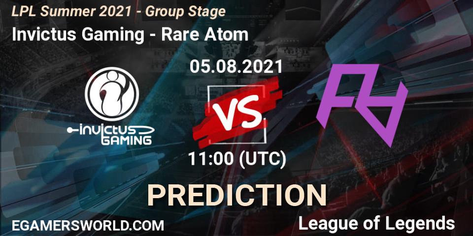Invictus Gaming vs Rare Atom: Betting TIp, Match Prediction. 05.08.2021 at 13:10. LoL, LPL Summer 2021 - Group Stage