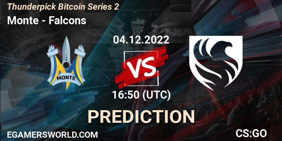 Monte vs Falcons: Betting TIp, Match Prediction. 04.12.2022 at 17:15. Counter-Strike (CS2), Thunderpick Bitcoin Series 2