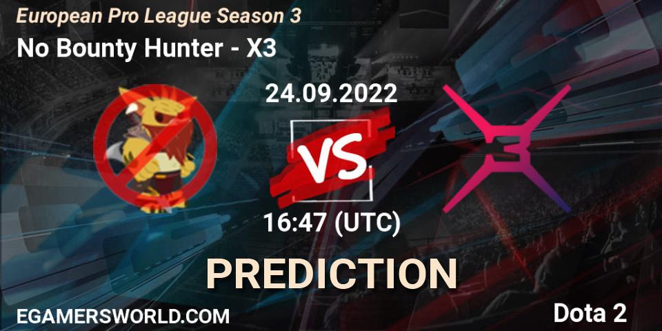 No Bounty Hunter vs X3: Betting TIp, Match Prediction. 24.09.2022 at 16:47. Dota 2, European Pro League Season 3 