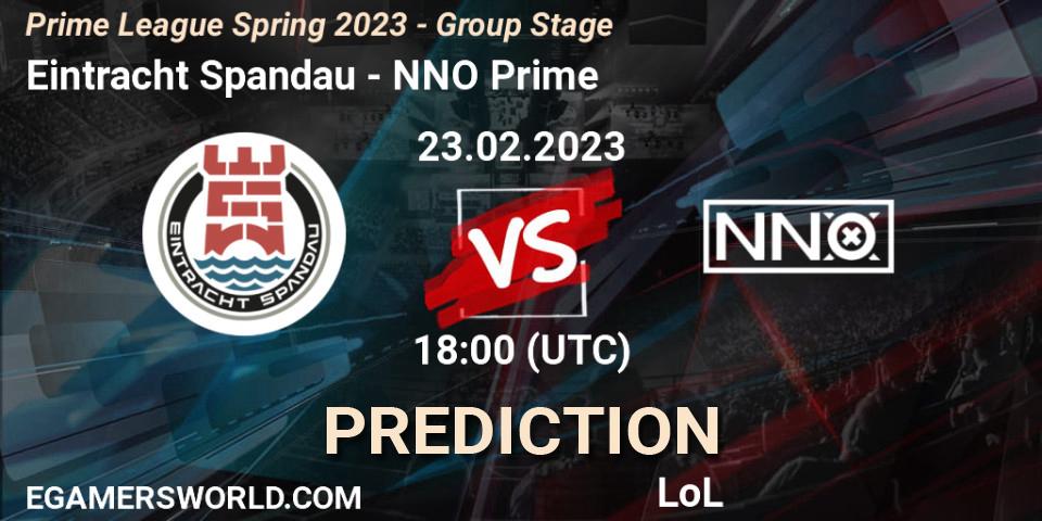 Eintracht Spandau vs NNO Prime: Betting TIp, Match Prediction. 23.02.2023 at 19:00. LoL, Prime League Spring 2023 - Group Stage