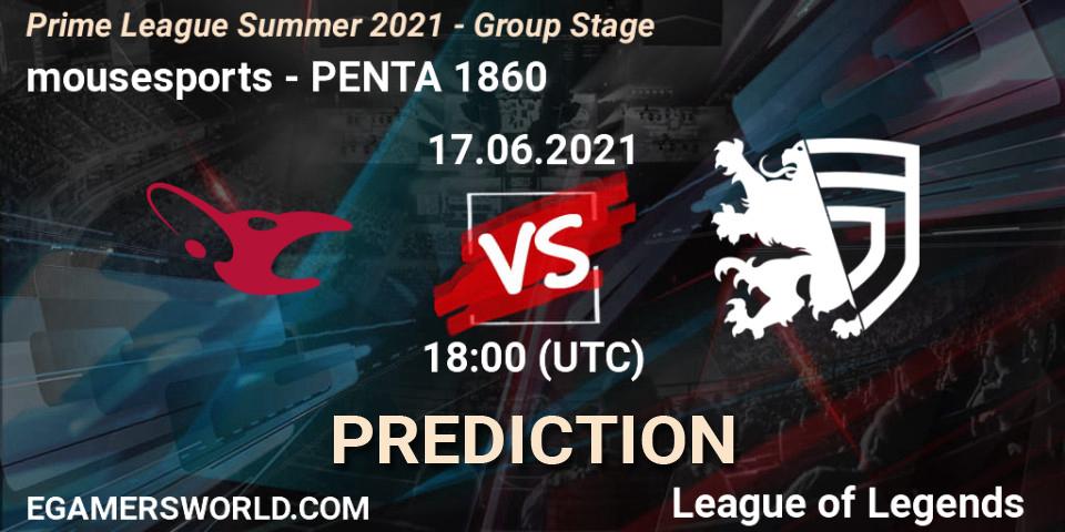 mousesports vs PENTA 1860: Betting TIp, Match Prediction. 17.06.2021 at 18:00. LoL, Prime League Summer 2021 - Group Stage