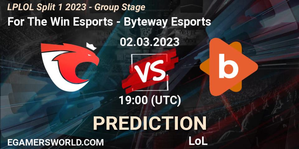 For The Win Esports vs Byteway Esports: Betting TIp, Match Prediction. 02.02.2023 at 19:00. LoL, LPLOL Split 1 2023 - Group Stage