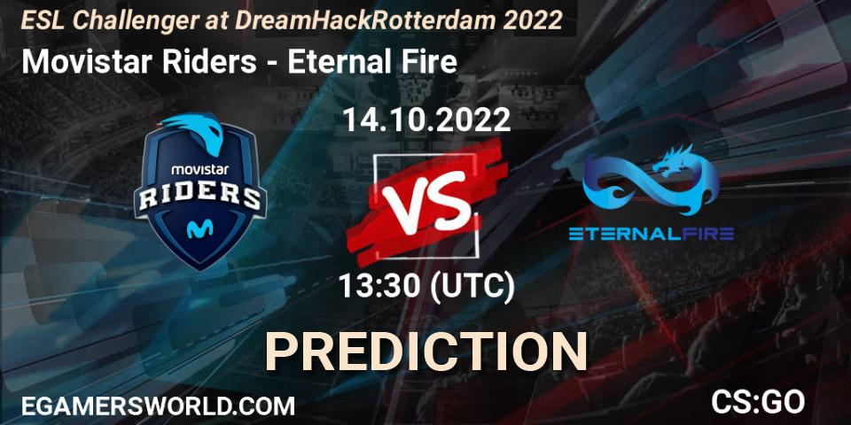 Movistar Riders vs Eternal Fire: Betting TIp, Match Prediction. 14.10.2022 at 14:05. Counter-Strike (CS2), ESL Challenger at DreamHack Rotterdam 2022