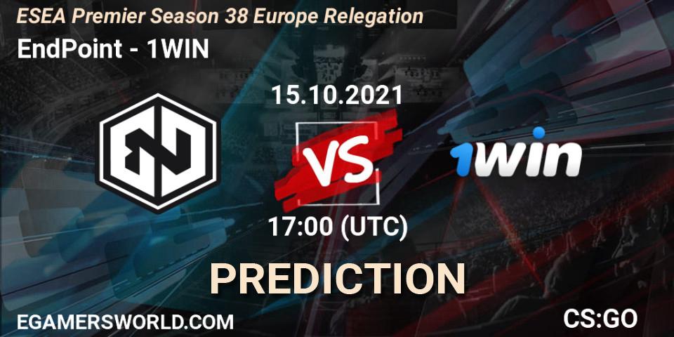 EndPoint vs 1WIN: Betting TIp, Match Prediction. 15.10.2021 at 17:00. Counter-Strike (CS2), ESEA Premier Season 38 Europe Relegation
