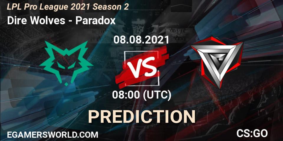 Dire Wolves vs Paradox: Betting TIp, Match Prediction. 08.08.21. CS2 (CS:GO), LPL Pro League 2021 Season 2
