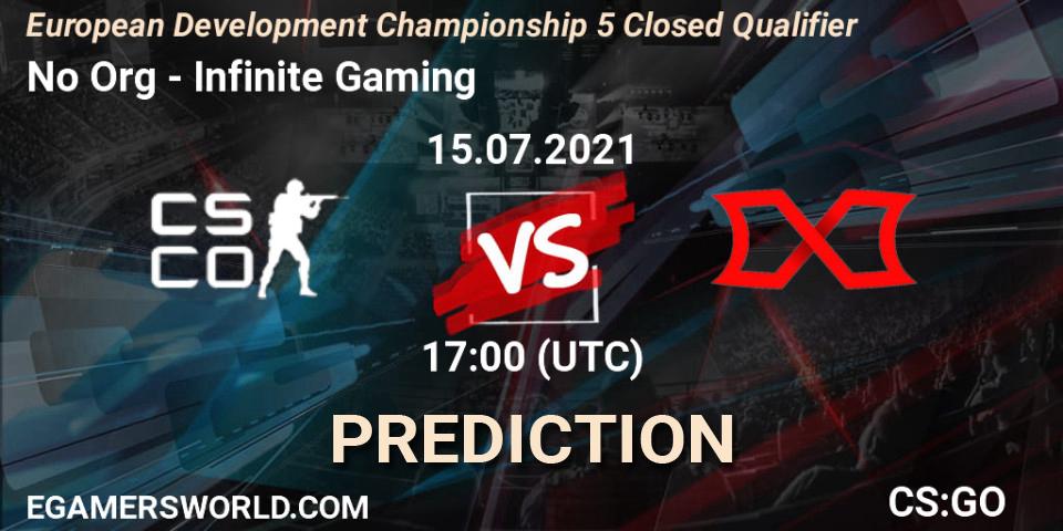 No Org vs Infinite Gaming: Betting TIp, Match Prediction. 15.07.2021 at 17:00. Counter-Strike (CS2), European Development Championship 5 Closed Qualifier