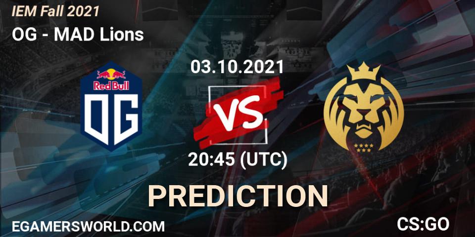 OG vs MAD Lions: Betting TIp, Match Prediction. 03.10.2021 at 20:15. Counter-Strike (CS2), IEM Fall 2021: Europe RMR