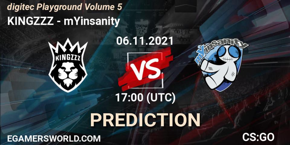 KINGZZZ vs mYinsanity: Betting TIp, Match Prediction. 06.11.2021 at 17:10. Counter-Strike (CS2), digitec Playground Volume 5 