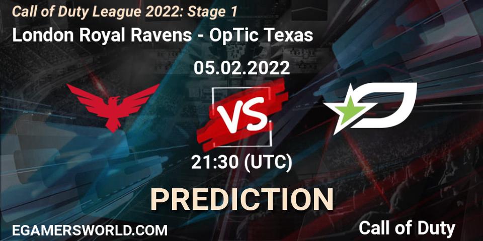 London Royal Ravens vs OpTic Texas: Betting TIp, Match Prediction. 05.02.22. Call of Duty, Call of Duty League 2022: Stage 1