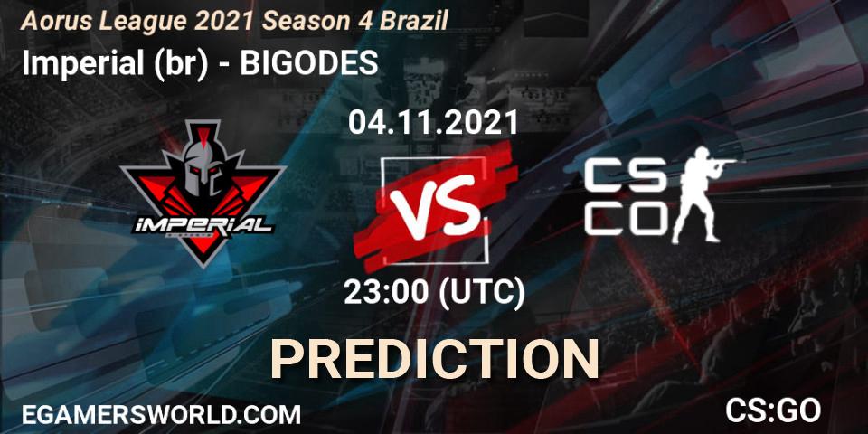 Imperial (br) vs BIGODES: Betting TIp, Match Prediction. 04.11.2021 at 23:00. Counter-Strike (CS2), Aorus League 2021 Season 4 Brazil