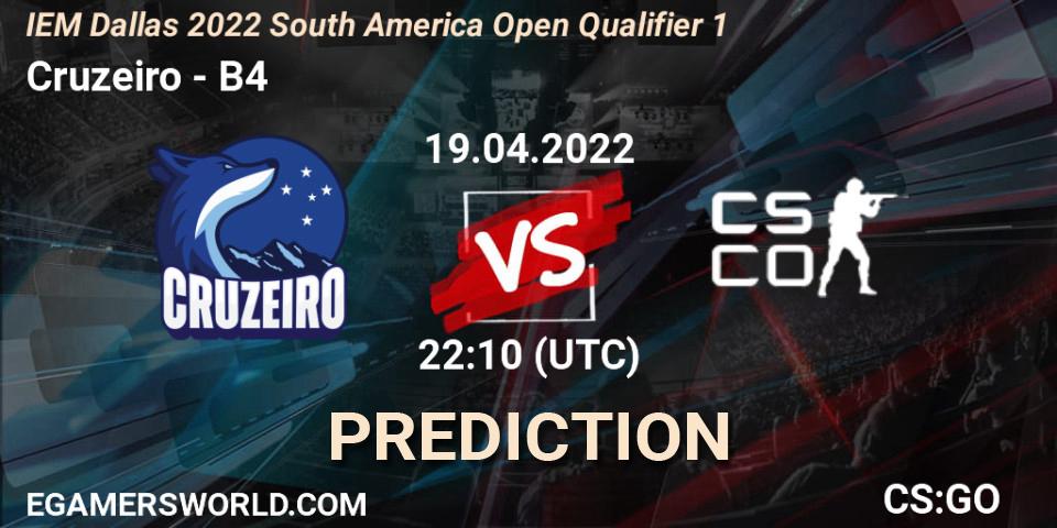 Cruzeiro vs B4: Betting TIp, Match Prediction. 19.04.2022 at 22:10. Counter-Strike (CS2), IEM Dallas 2022 South America Open Qualifier 1
