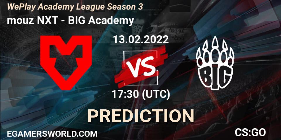 mouz NXT vs BIG Academy: Betting TIp, Match Prediction. 13.02.2022 at 17:30. Counter-Strike (CS2), WePlay Academy League Season 3 Finals
