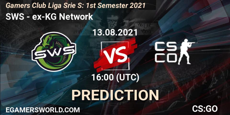 SWS vs ex-KG Network: Betting TIp, Match Prediction. 13.08.2021 at 16:00. Counter-Strike (CS2), Gamers Club Liga Série S: 1st Semester 2021