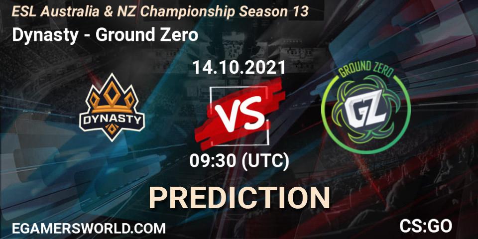 Dynasty vs Ground Zero: Betting TIp, Match Prediction. 14.10.21. CS2 (CS:GO), ESL Australia & NZ Championship Season 13