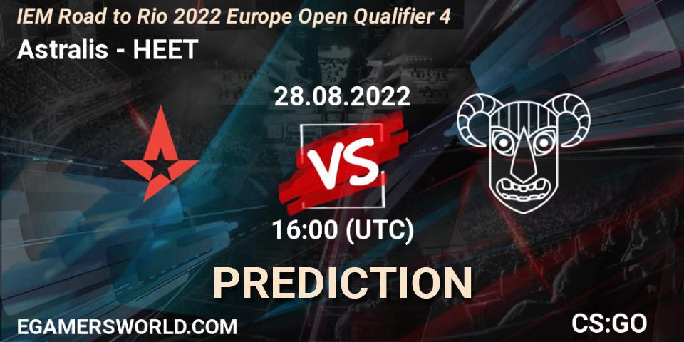 Astralis vs HEET: Betting TIp, Match Prediction. 28.08.2022 at 16:00. Counter-Strike (CS2), IEM Road to Rio 2022 Europe Open Qualifier 4