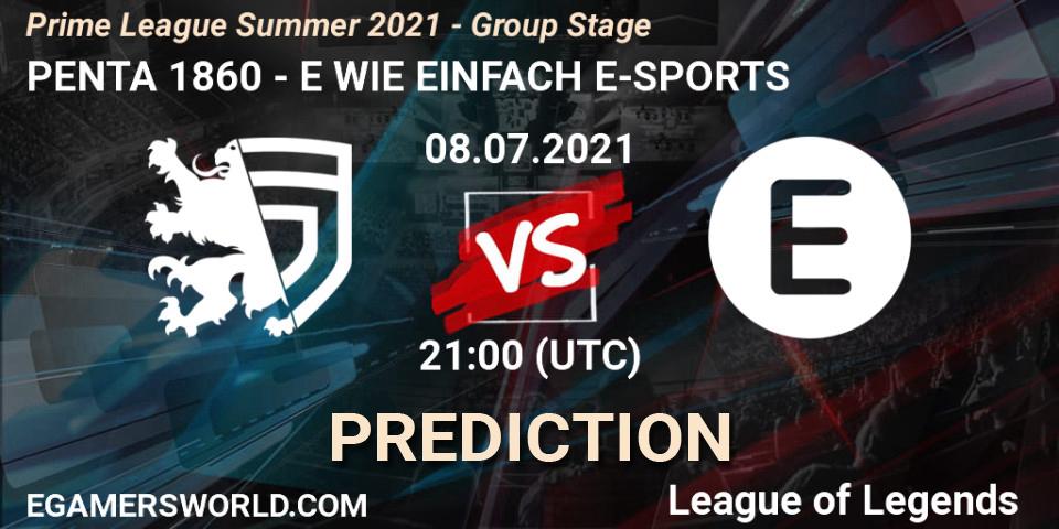PENTA 1860 vs E WIE EINFACH E-SPORTS: Betting TIp, Match Prediction. 08.07.2021 at 20:00. LoL, Prime League Summer 2021 - Group Stage
