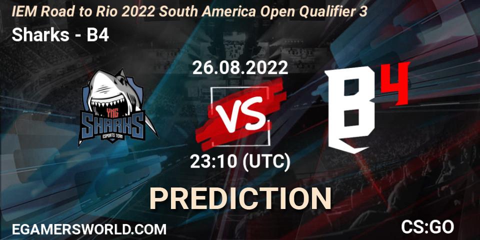 Sharks vs B4: Betting TIp, Match Prediction. 26.08.2022 at 23:10. Counter-Strike (CS2), IEM Road to Rio 2022 South America Open Qualifier 3