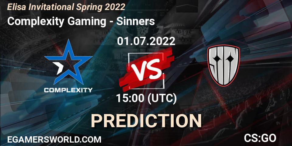 Complexity Gaming vs Sinners: Betting TIp, Match Prediction. 01.07.2022 at 15:20. Counter-Strike (CS2), Elisa Invitational Spring 2022