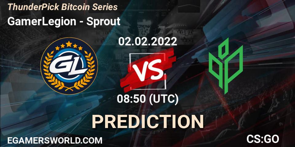 GamerLegion vs Sprout: Betting TIp, Match Prediction. 02.02.2022 at 08:50. Counter-Strike (CS2), ThunderPick Bitcoin Series