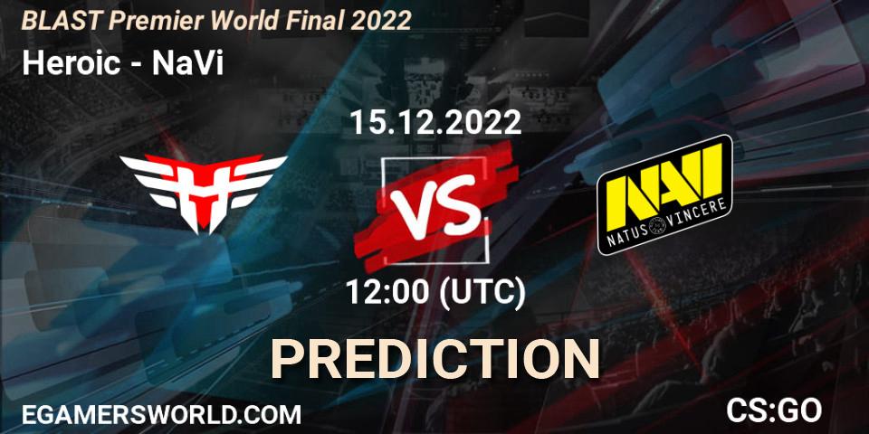 Heroic vs NaVi: Betting TIp, Match Prediction. 15.12.2022 at 11:50. Counter-Strike (CS2), BLAST Premier World Final 2022