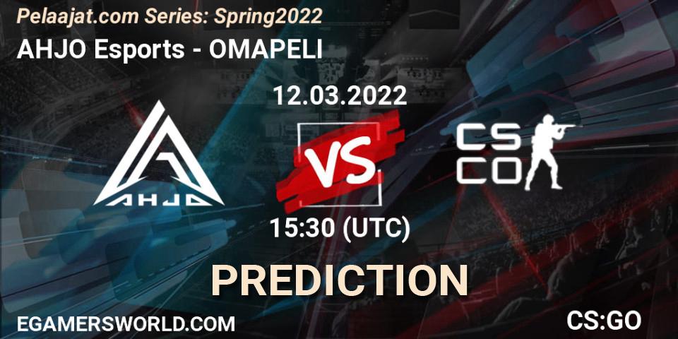 AHJO Esports vs OMAPELI: Betting TIp, Match Prediction. 12.03.2022 at 15:30. Counter-Strike (CS2), Pelaajat.com Series: Spring 2022