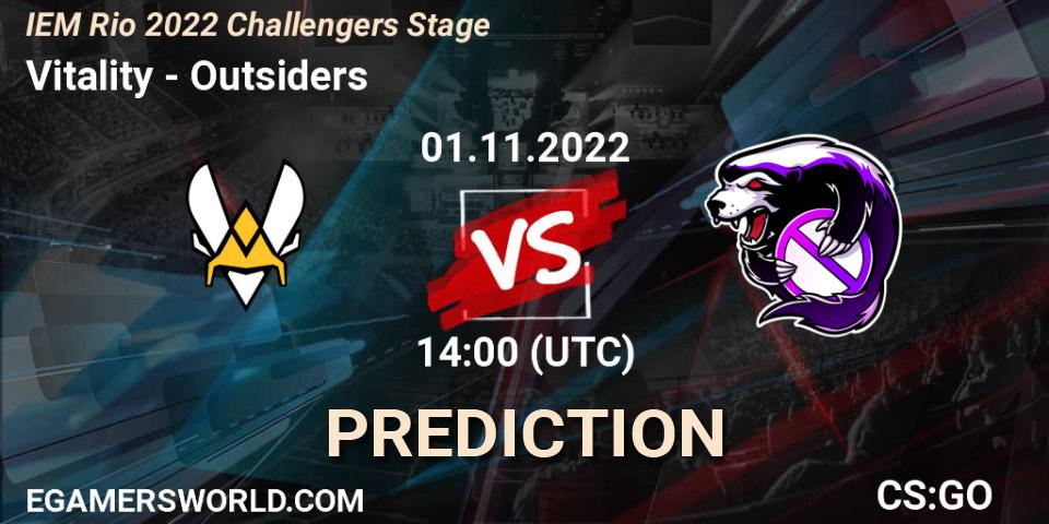 Vitality vs Outsiders: Betting TIp, Match Prediction. 01.11.2022 at 14:00. Counter-Strike (CS2), IEM Rio 2022 Challengers Stage